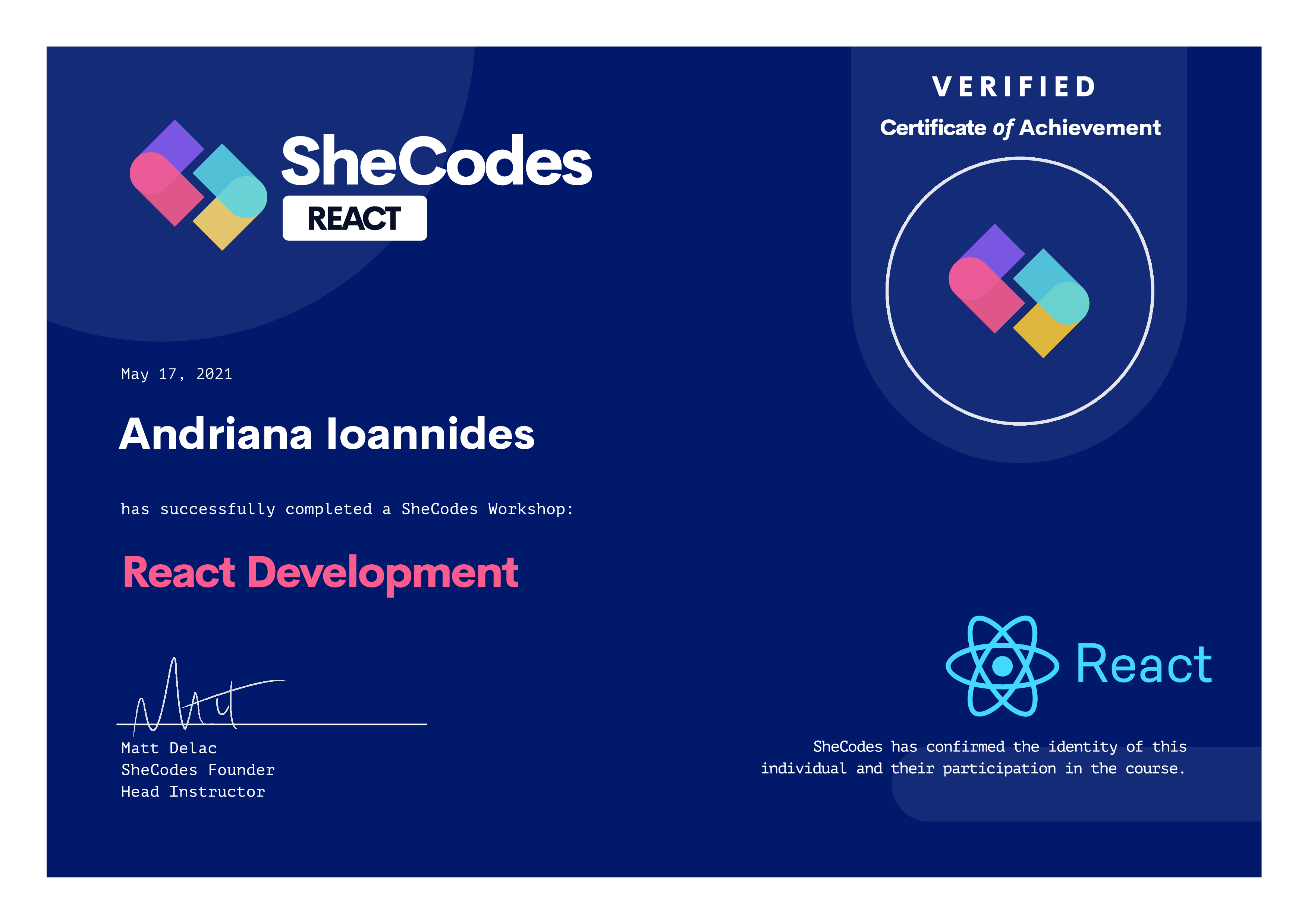 SheCodes React Certificate